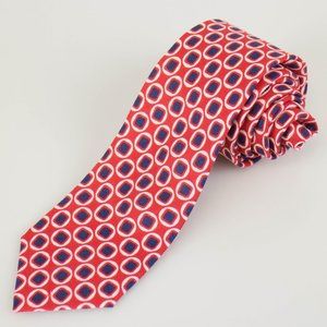 New BATTISTI NAPOLI Red with Circle Pattern 100% Silk Skinny Neck Tie $225
